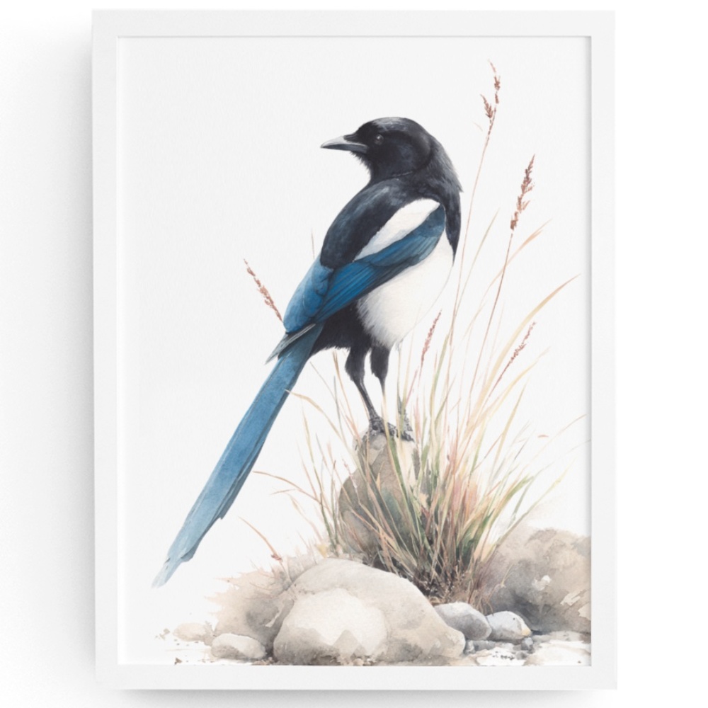 Watercolor Magpie Bird Wall Art Print, Unframed - Elegant Nature-Inspired Decor